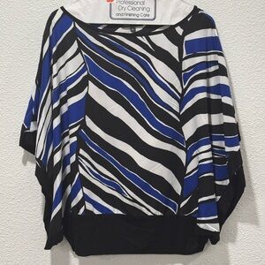 Chaus Blue and Black Striped Top, Large